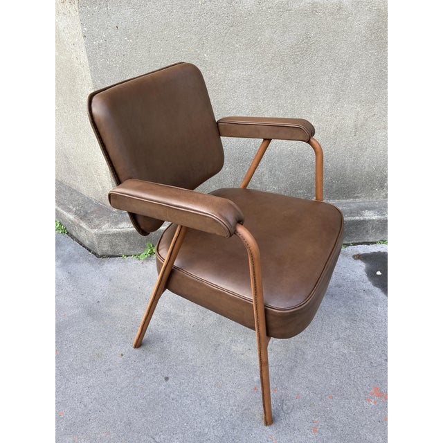 Leather-Covered Chair by Jacques Adnet, 1950 For Sale - Image 11 of 11