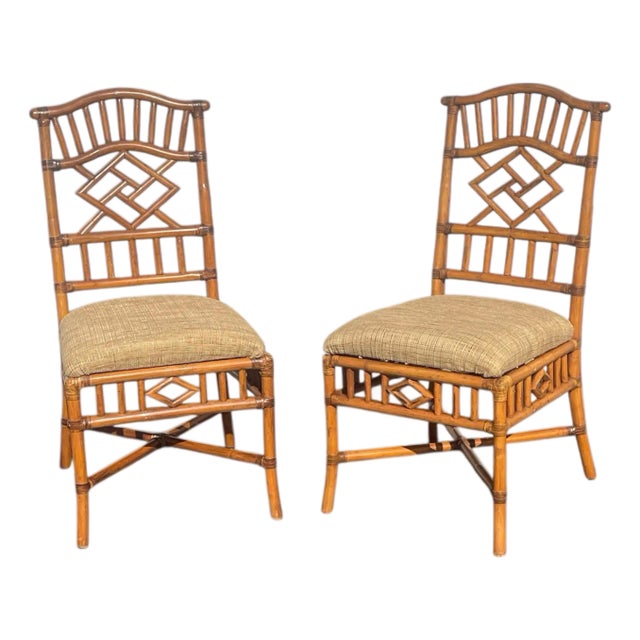 Pair of Vintage Tommy Bahama Natural Bamboo Chairs For Sale