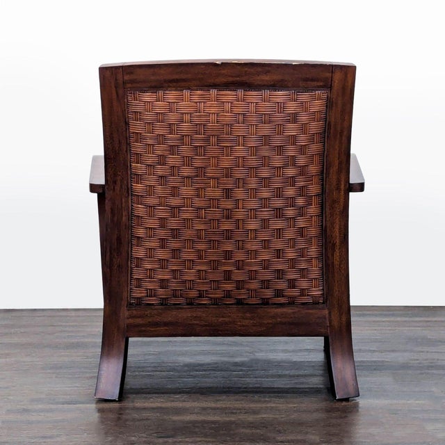 Ethan Allen Ethan Allen Jamaica Lounge Chair With Curved Wood Arms and Green Cushions For Sale - Image 4 of 8