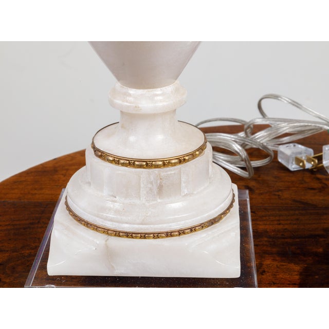 1920s French White Marble Vase Shaped Table Lamps Mounted on Lucite - a Pair For Sale In Atlanta - Image 6 of 10