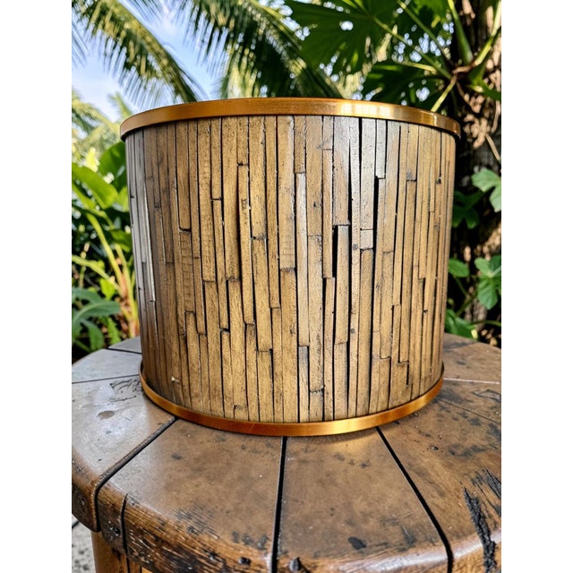 Mid-Century Modern Vintage Mid Century Modern Split Bamboo Lamp Shades Pair-Brass-Tiki-Organic Modern-Tropical - a Pair For Sale - Image 3 of 11