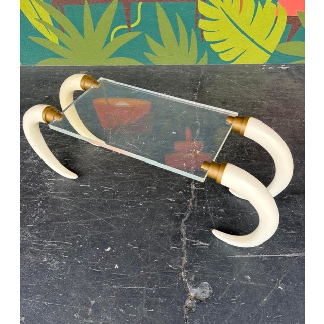 Postmodern Postmod Faux Elephant Tusk Brass & Lucite Console For Sale - Image 3 of 10