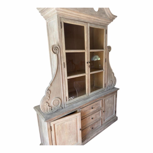 Wood Sarreid Ltd. Vissy Cabinet & Bookshelf – Distressed Oak Designer Display Hutch For Sale - Image 7 of 12