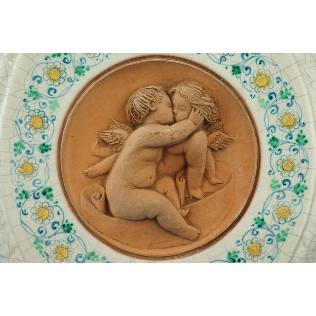 Green Ceramic Plaque with Terracotta Angels by Val Demone of Santo Stefano di Camastra, Sicily, Italy, 1980s For Sale - Image 8 of 18