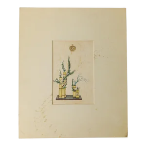 19th Century Fine Japanese Watercolor Painting of Flower Arranging