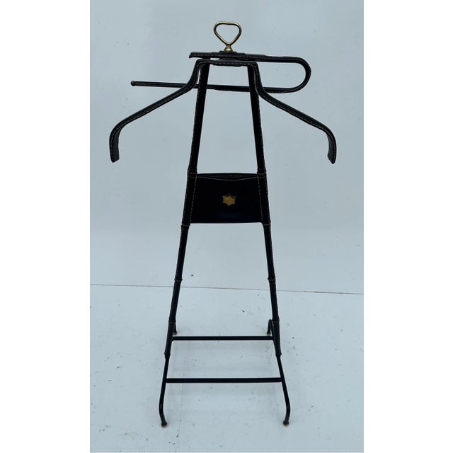 1950s Jacques Adnet stitched leather and Brass Valet For Sale - Image 5 of 12