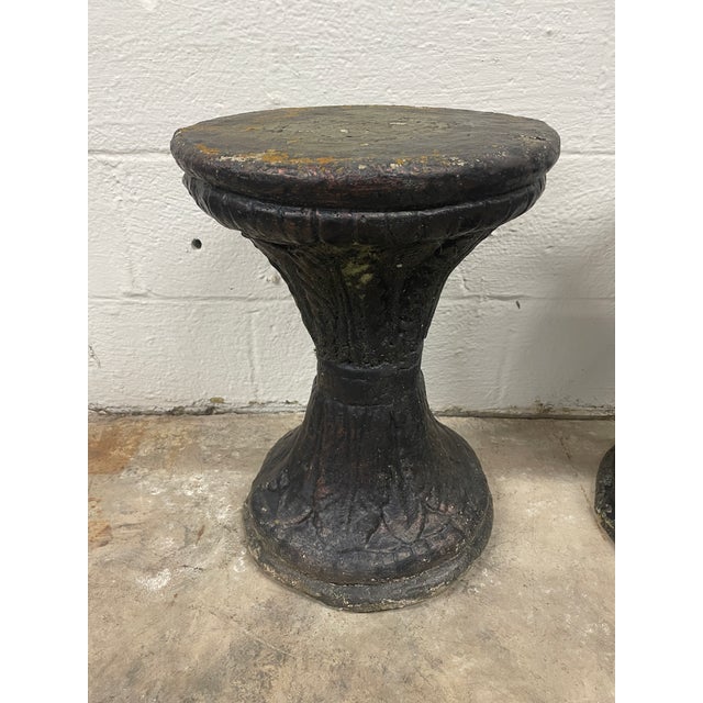 Gothic Pair of Vintage North Carolina Estate Blackened Cast Stone Garden Stools For Sale - Image 3 of 11