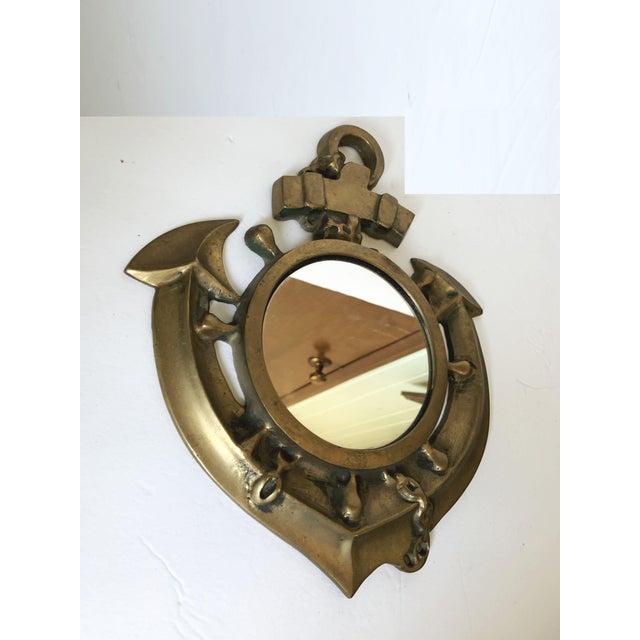 Nautical Vintage 1960s Gold Cast Iron Anchor Mirror Nautical Wall Hanging For Sale - Image 3 of 4