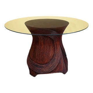 Vintage Rattan Marquetry Table, 1970s For Sale