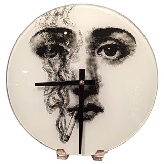 Fornasetti Inspired Glass Clock For Sale