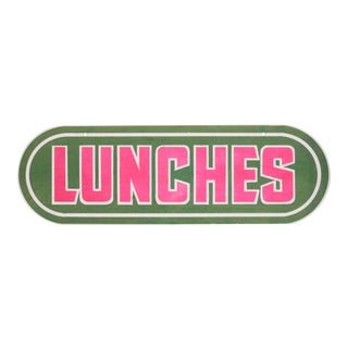Vintage Pink and Green "Lunches" Sign For Sale
