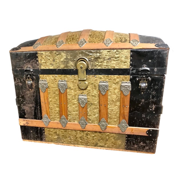 1900s Antique Camelback Trunk With Gold Leaf Chairish