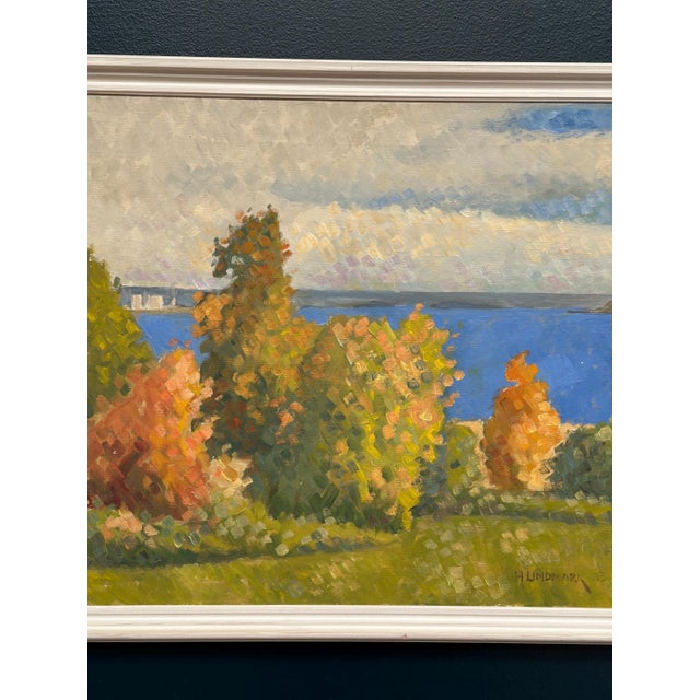 Mid-Century Modern H. Lindmark, By the Sea, 1983, Oil on Canvas, Framed For Sale - Image 3 of 18
