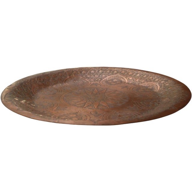 Copper Mid 20th Century Moroccan Engraved Copper Tray For Sale - Image 8 of 9