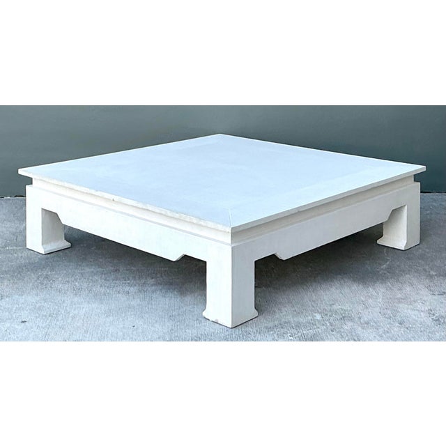 White Vintage Monumental Grasscloth Wrapped Coffee Table For Sale - Image 8 of 12
