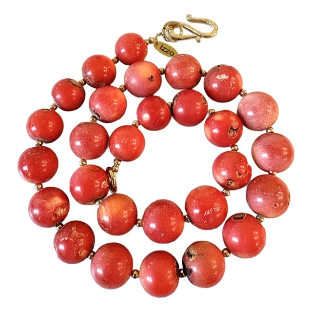 Coral Cherry Ball Beaded Necklace Hi With Gold Tone Spacers For Sale