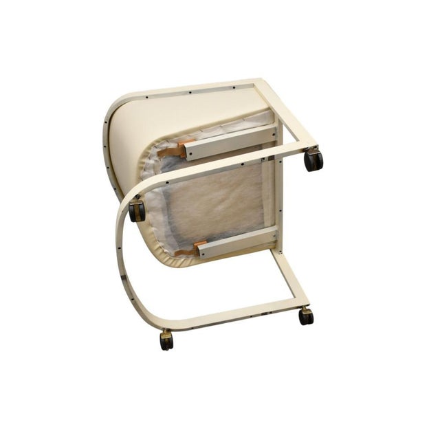 Cream Leather and Chrome Lounge Club Chairs With Casters Attributed to Milo Baughman- Set of 4 For Sale - Image 8 of 8