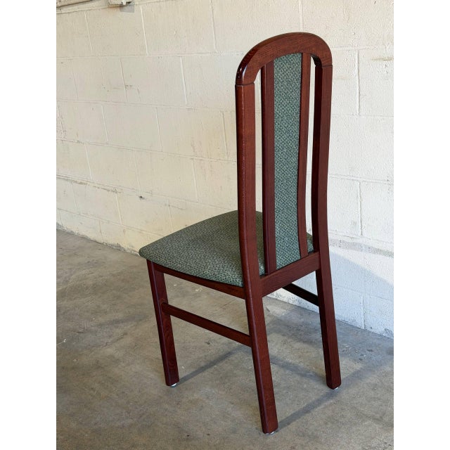 Green High Back Wooden Dining Chair With Green Fabric Upholstery Vintage Mid-Century Modern For Sale - Image 8 of 9