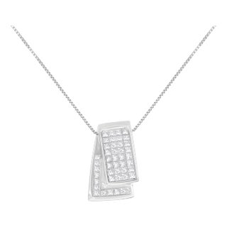 14KT White Gold Diamond Box Pendant Necklace (1 cttw, H-I Color, SI2-I1 Clarity) For Sale