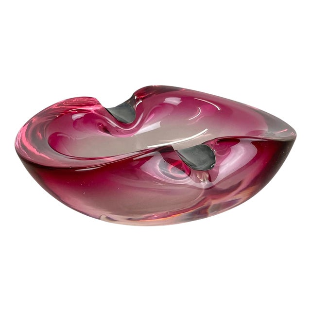 Large Pink Murano Bubble Glass Ashtray with Sterling Silver 925, Italy, 1970s For Sale