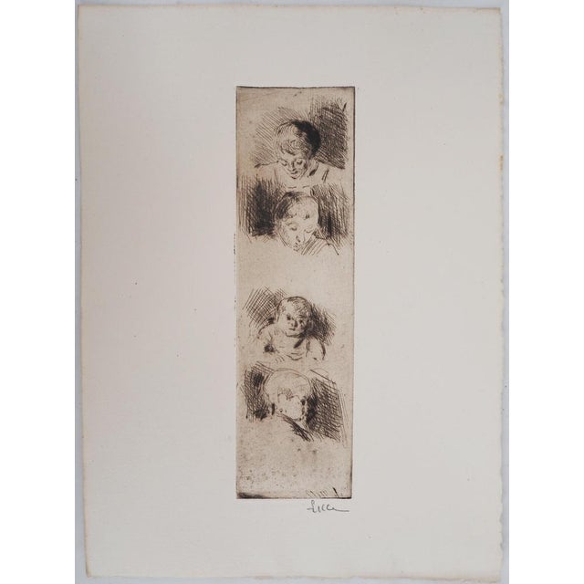 Maximilien Luce, La Fratrie (Study of Four Children), 1890, Original Engraving For Sale - Image 6 of 6