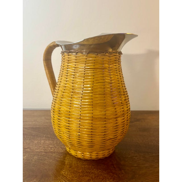 Mid-Century Modern Vintage Coastal Cane Wrapped Barware Set Pitcher and Ice Bucket For Sale - Image 3 of 8