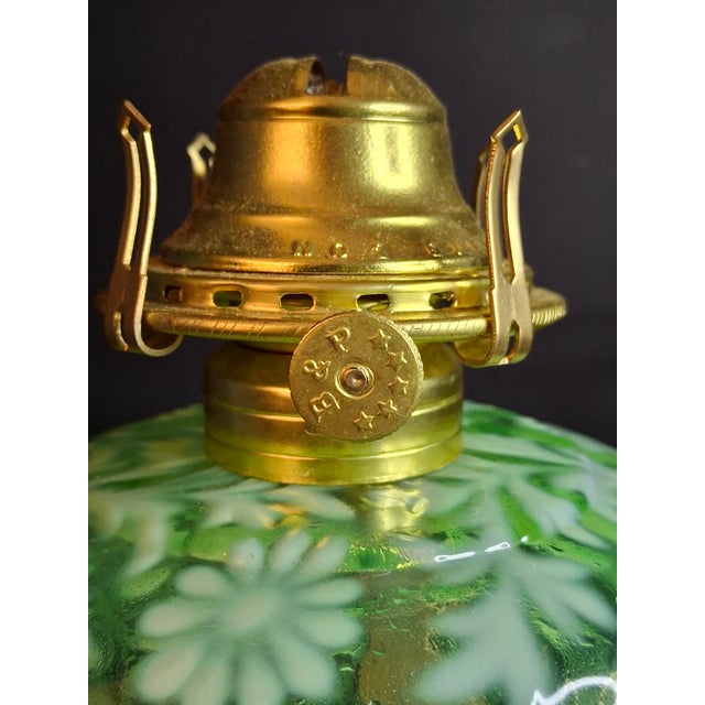 Vintage-Style Green Floral Glass Table Lamp With Frosted Female Head Pedestal Base For Sale - Image 12 of 13