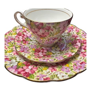 Royal Standard "Virginia Stock" Vintage Bone China Trio Tea Set - 3 Pieces For Sale