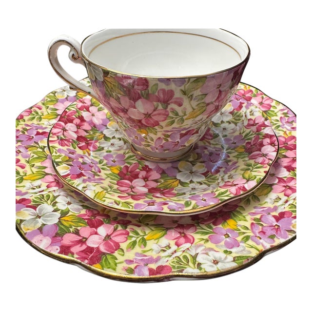 Royal Standard "Virginia Stock" Vintage Bone China Trio Tea Set - 3 Pieces For Sale