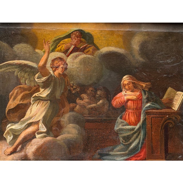 Italian School Artist, Annunciation, 17th-18th Century, Oil on Canvas, Framed, in Very Good conditions. Designed before 1890