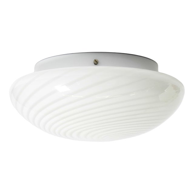 Swirl Flush Mount in Glass and Metal Base, 1980s For Sale