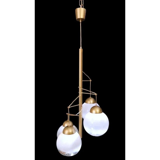 Satin-Finished Brass and Murano Glass Chandelier attributed to Mazzega, 1965 For Sale - Image 4 of 13