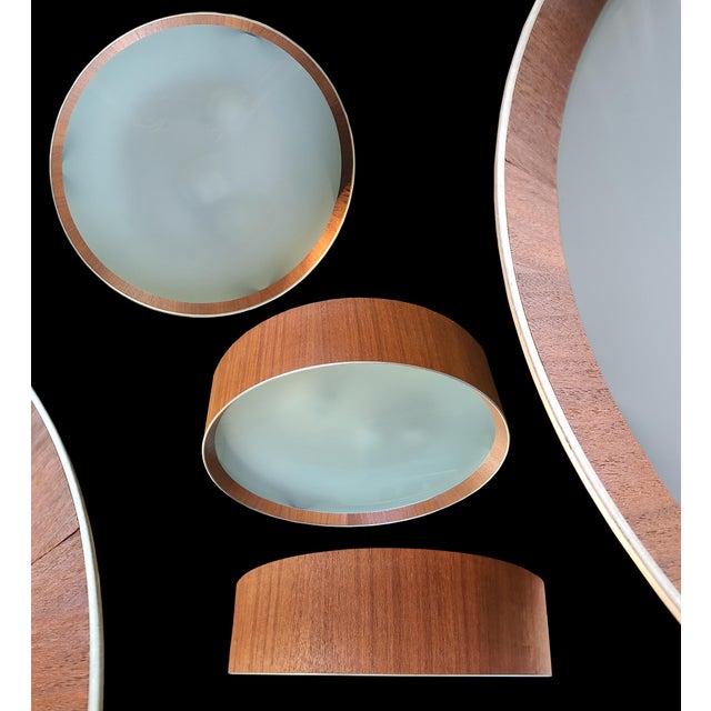 1950s 1950s Lightolier Teak Ceiling Flush Mount Drum Light Fixture W/Glass Diffuser For Sale - Image 5 of 8