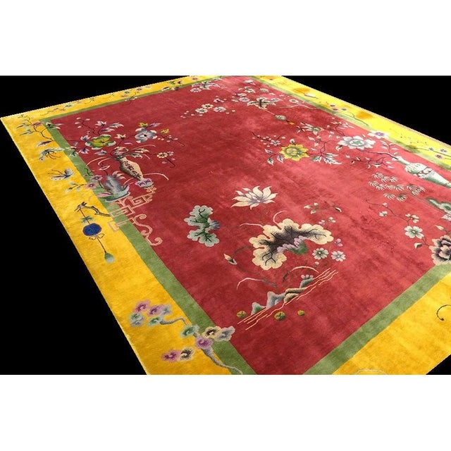 Art Deco 1920s Red Classic Flora Antique Chinese Art Deco Carpet Rug by Nichols Workshop For Sale - Image 3 of 10