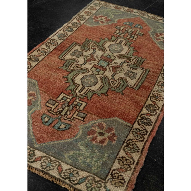Textile Turkish Mini Rug Oriental Hand Knotted Vintage Rug 1'8" x 2'11" #21232 For Sale - Image 7 of 8