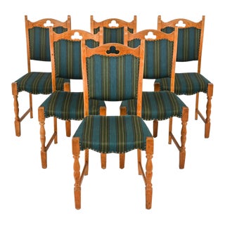 Danish Oak Dining Chairs in Teal & Green- Set of 6 For Sale