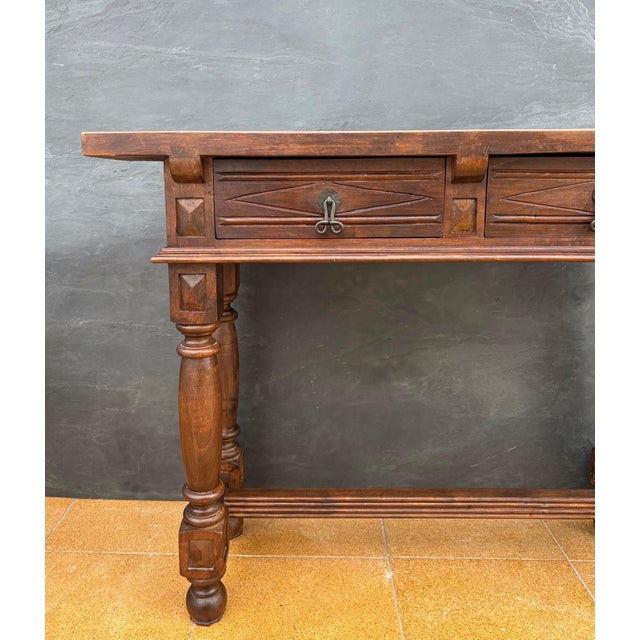 Spanish Renaissance Console Table with Two Drawers and Turned Legs, 1920s For Sale - Image 11 of 14