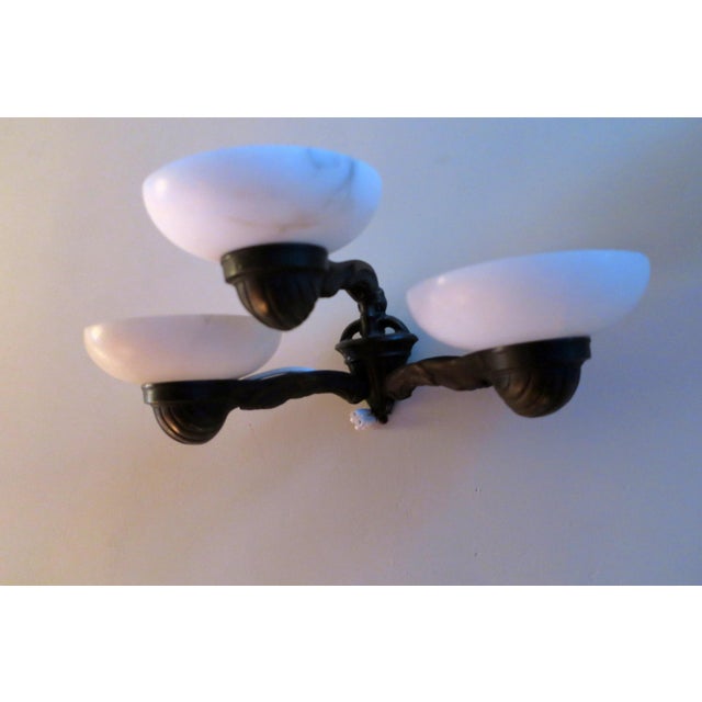 Antique Bronze and Alabaster 3-Arm Wall Lights 1910s, Set of 2 For Sale - Image 3 of 10