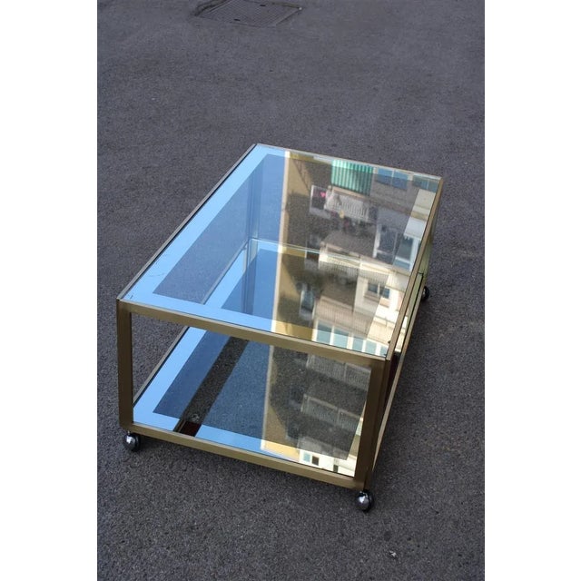 Metal Coffee Table in Satin Brass and Mirrored Glass, 1970s For Sale - Image 7 of 14