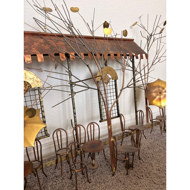 Signed Curtis Jere Brutalist Café Street Scene Wall Sculpture, Copper & Brass, C. 1970s For Sale In Austin - Image 6 of 12