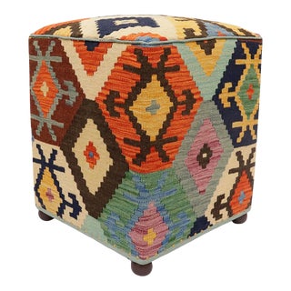 Aron Handmade Kilim Upholstered Ottoman For Sale