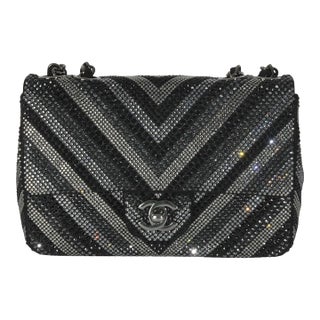 Black Strass CC Chevron Mini Flap Bag For Sale