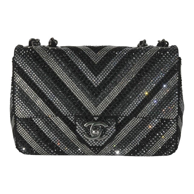 Black Strass CC Chevron Mini Flap Bag For Sale