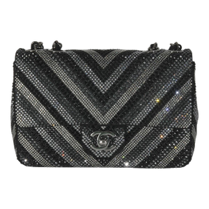 Black Strass CC Chevron Mini Flap Bag