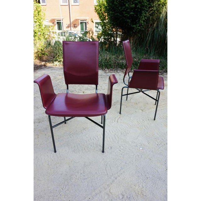 Armchairs in Bordeaux Red Leather by Ross Littell for Matteo Grassi, Steel, Italy, 1980s, Set of 2 For Sale - Image 13 of 18