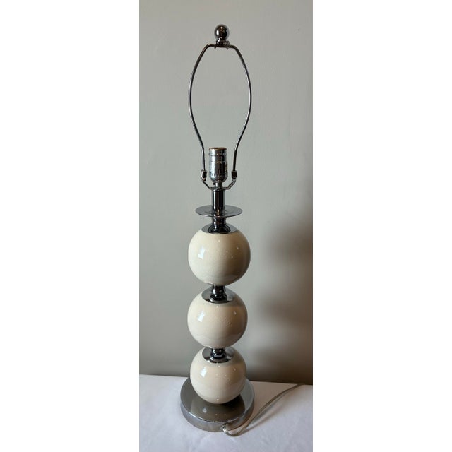 Ivory Mid 20th Century Space Age Ceramic Globes and Chrome Table Lamp Attributed to Solken Leuchten For Sale - Image 8 of 11