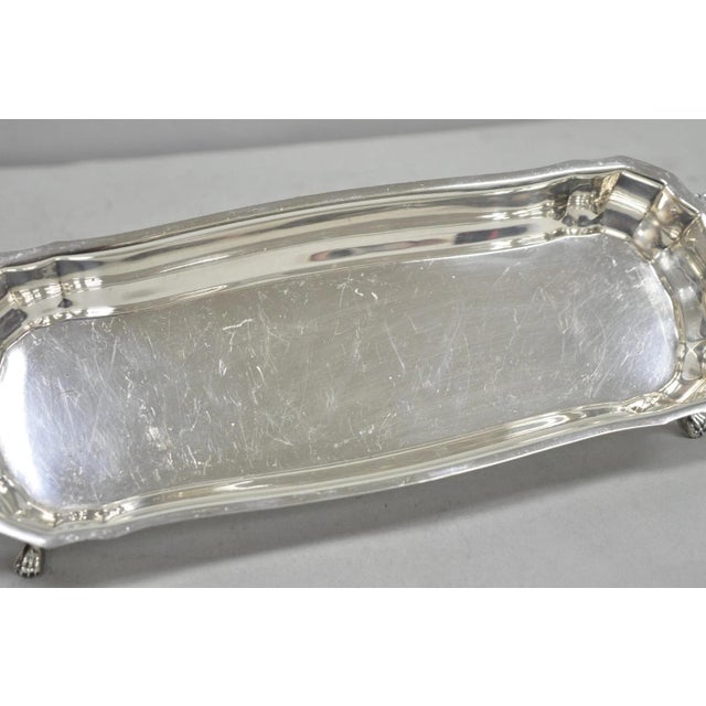 Vintage English Regency Silver Plated Paw Foot Scalloped Narrow Trinket Dish For Sale - Image 9 of 11