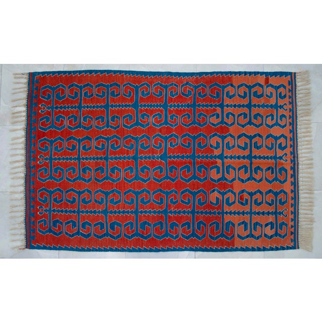 Textile Vintage Hand-Woven Turkish Rug Super Fine Kilim Area Rug - 3'5" X 5'3" For Sale - Image 7 of 16