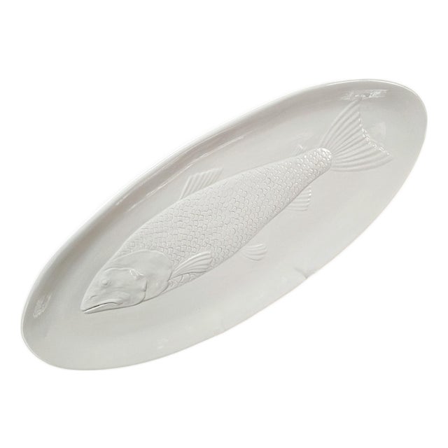 Late 20th Century Italian White Ceramic Relief Fish Serving Platter For Sale