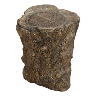 Skinny Textured Free-Form Tree Trunk Side Pedestal Table For Sale